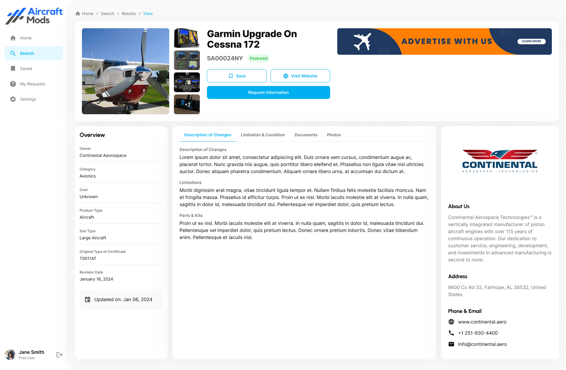 Aircraft Mods Search Page